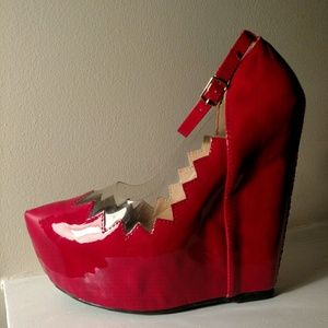 Red Patent and Lucite Platform Wedge Shoe